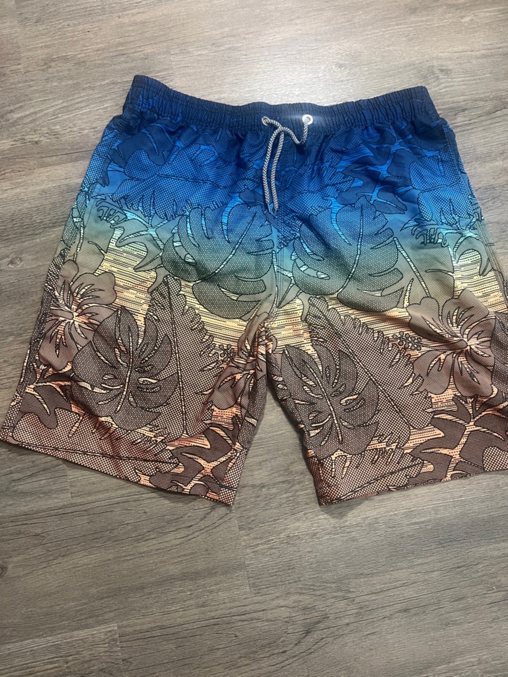 Zumiez Gradient Blue to Brown Tropical Swim Trunks